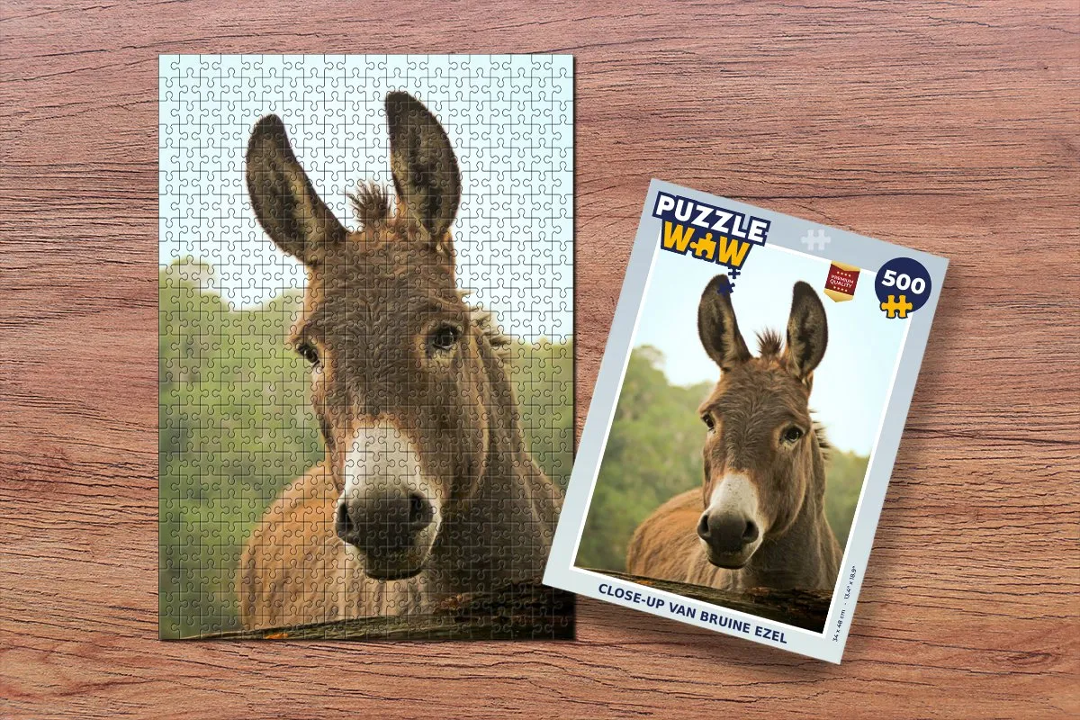 PuzzleWow Legpuzzel Close-up van bruine ezel 500 Stuks - Multicolor