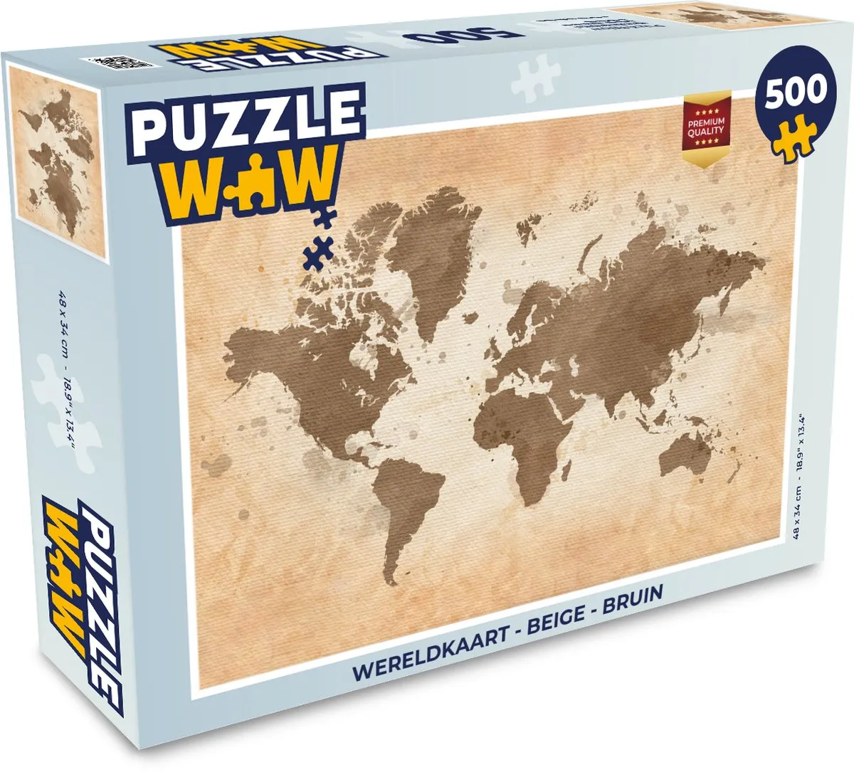 PuzzleWow Wereldkaart Legpuzzel 500 Stuks - Beige/Bruin