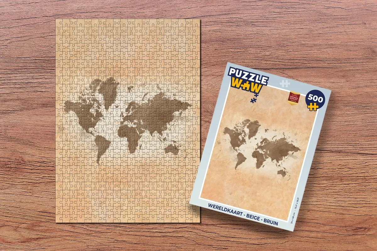 PuzzleWow Wereldkaart Legpuzzel 500 Stuks - Beige/Bruin