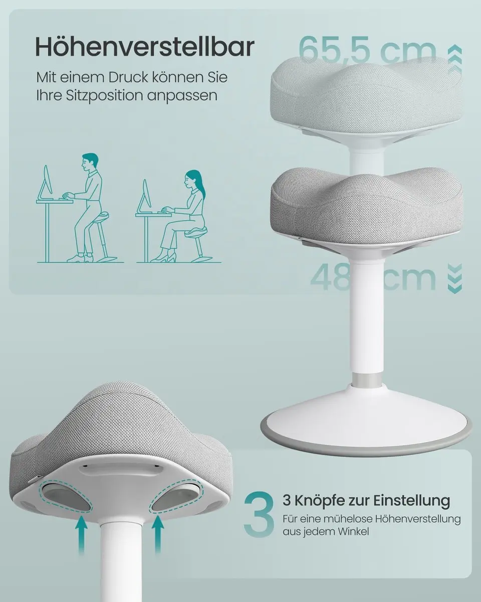 Songmics Staande Kruk - Duifgrijs - 36x36,5cm Verstelbaar 48-65,5cm - afbeelding 4 van 6