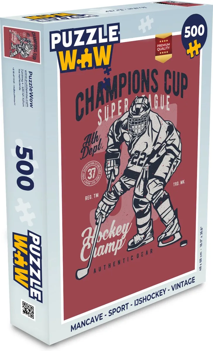 PuzzleWow Mancave IJshockey Legpuzzel 500 Stuks - Multicolor