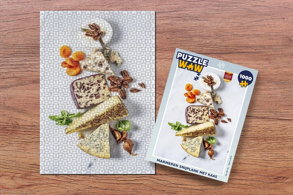 PuzzleWow Marmeren Snijplank met Kaas Legpuzzel 1000 Stuks - Multicolor