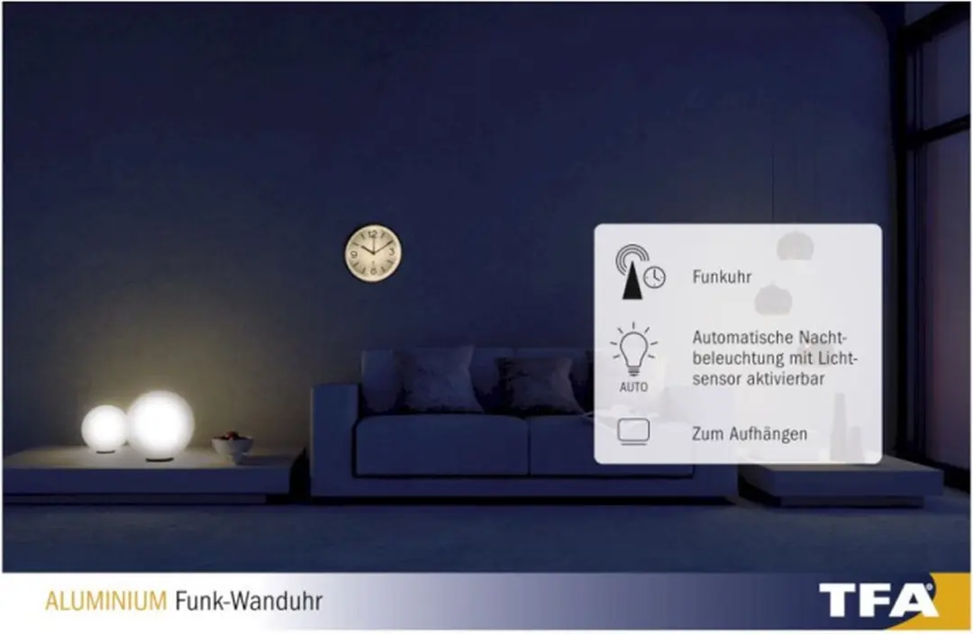 TFA Dostmann 60.3535.02 Wandklok - Radiogestuurd - 25cm - Zilver/Wit - afbeelding 3 van 6