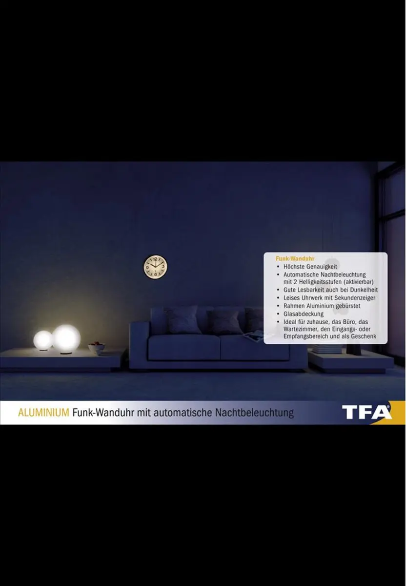 TFA Dostmann 60.3535.02 Wandklok - Radiogestuurd - 25cm - Zilver/Wit - afbeelding 6 van 6