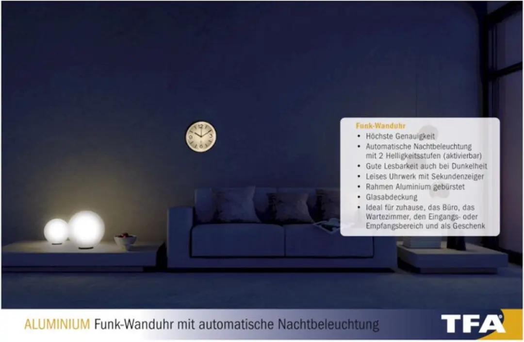 TFA Dostmann 60.3535.02 Wandklok - Radiogestuurd - 25cm - Zilver/Wit - afbeelding 4 van 6