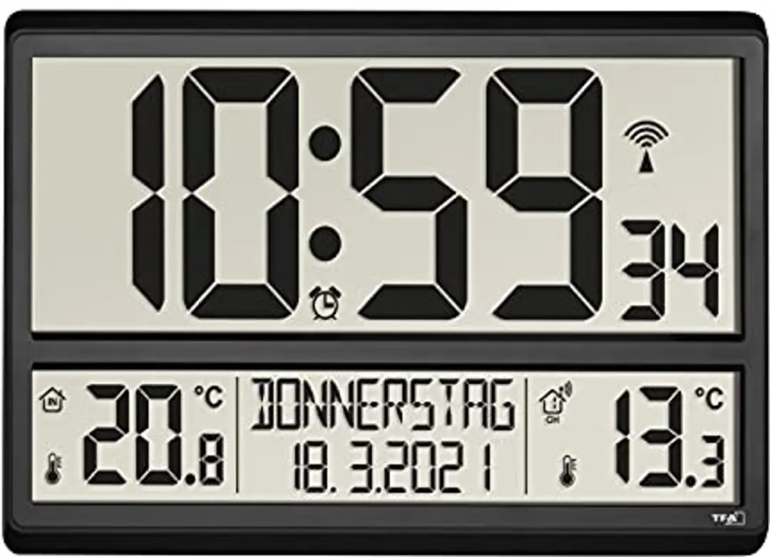 TFA Dostmann Wandklok Zendergestuurd - Zwart - Groot display - afbeelding 3 van 5