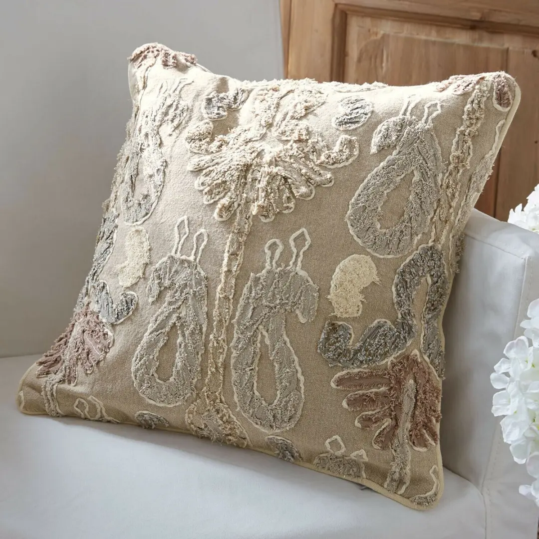 Loberon Kussenhoes Rahmira - Beige/Blauw/Rood - afbeelding 3 van 4