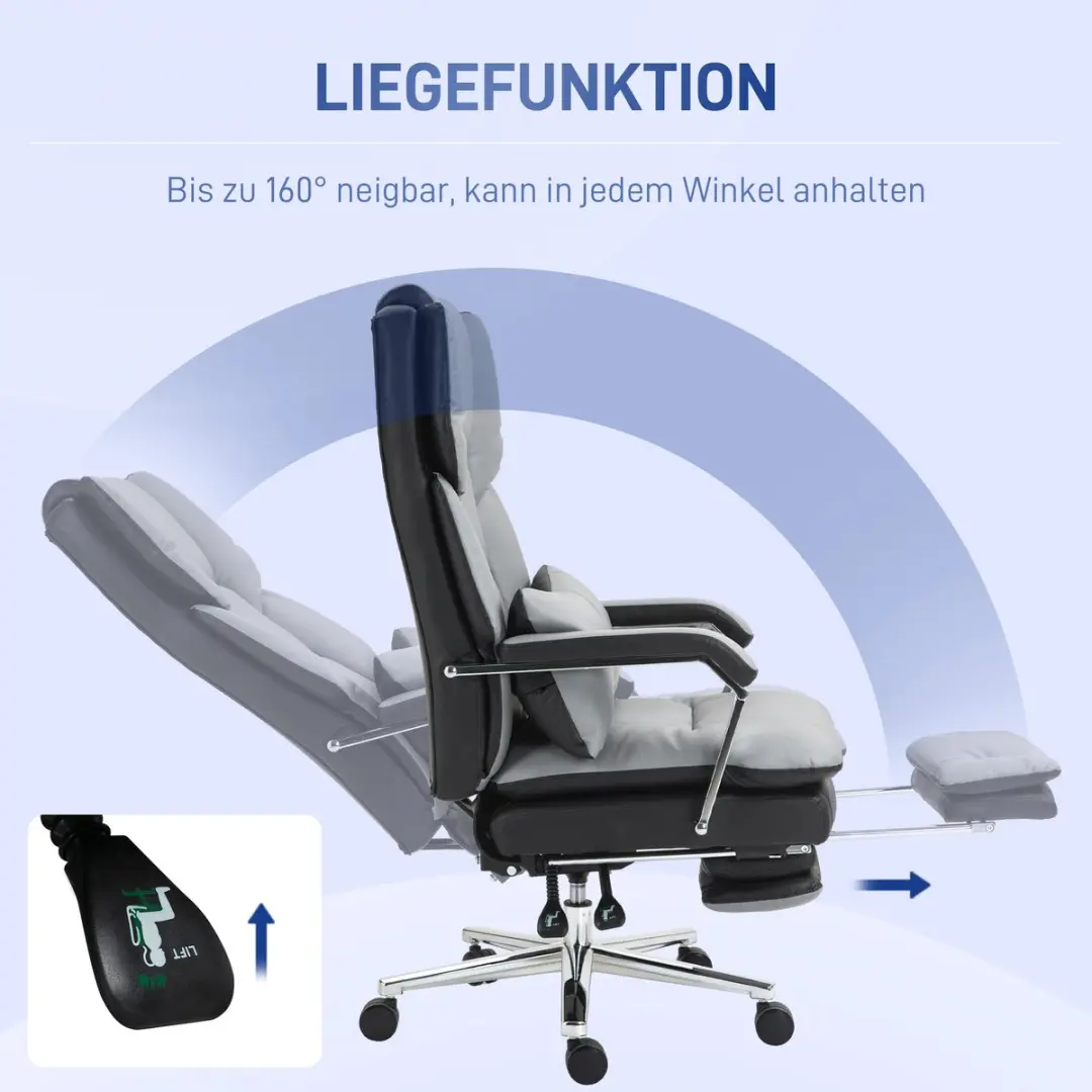 Homcom Bürostuhl Kunstleder - 63x71cm H123-129cm - Grijs - afbeelding 5 van 6