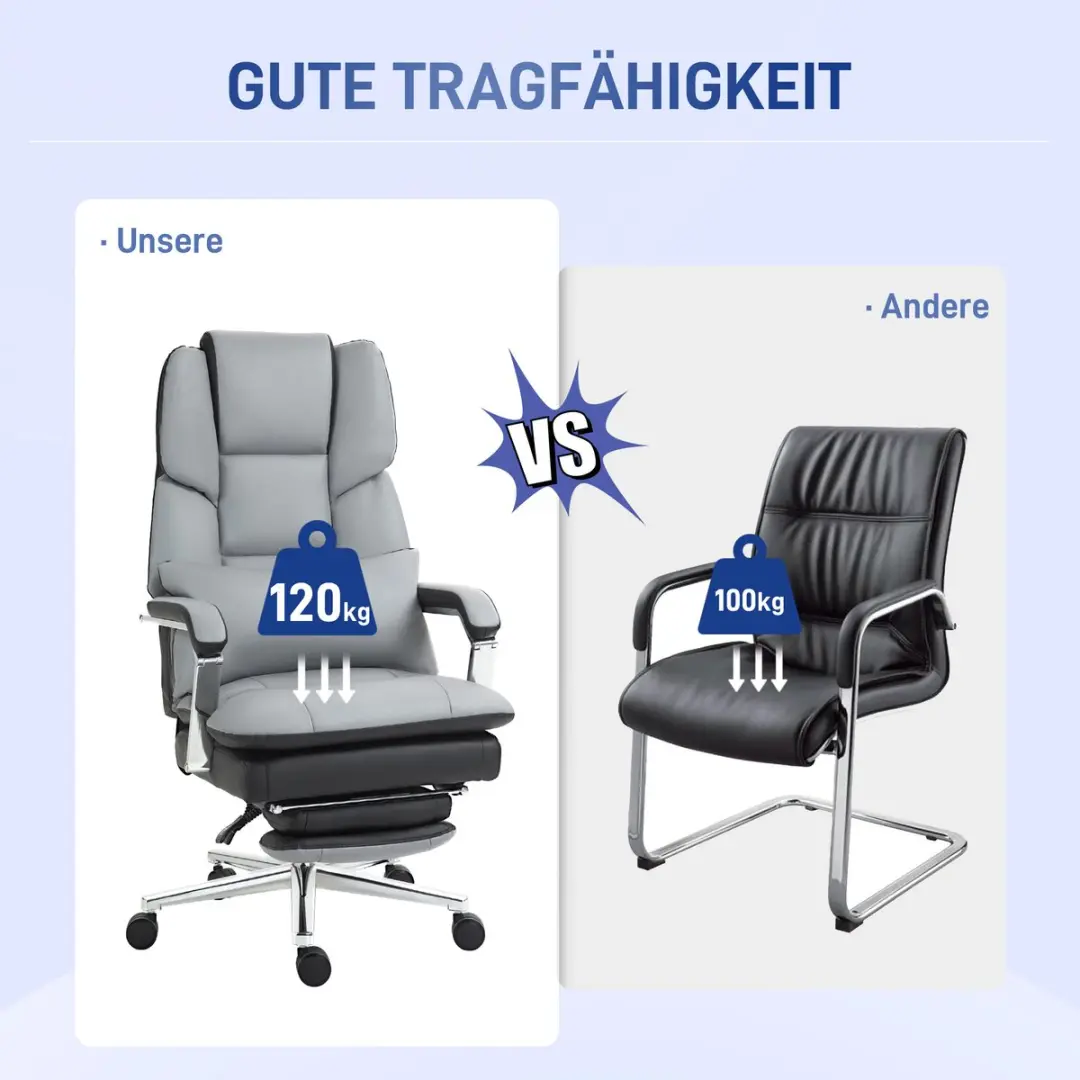 Homcom Bürostuhl Kunstleder - 63x71cm H123-129cm - Grijs - afbeelding 6 van 6