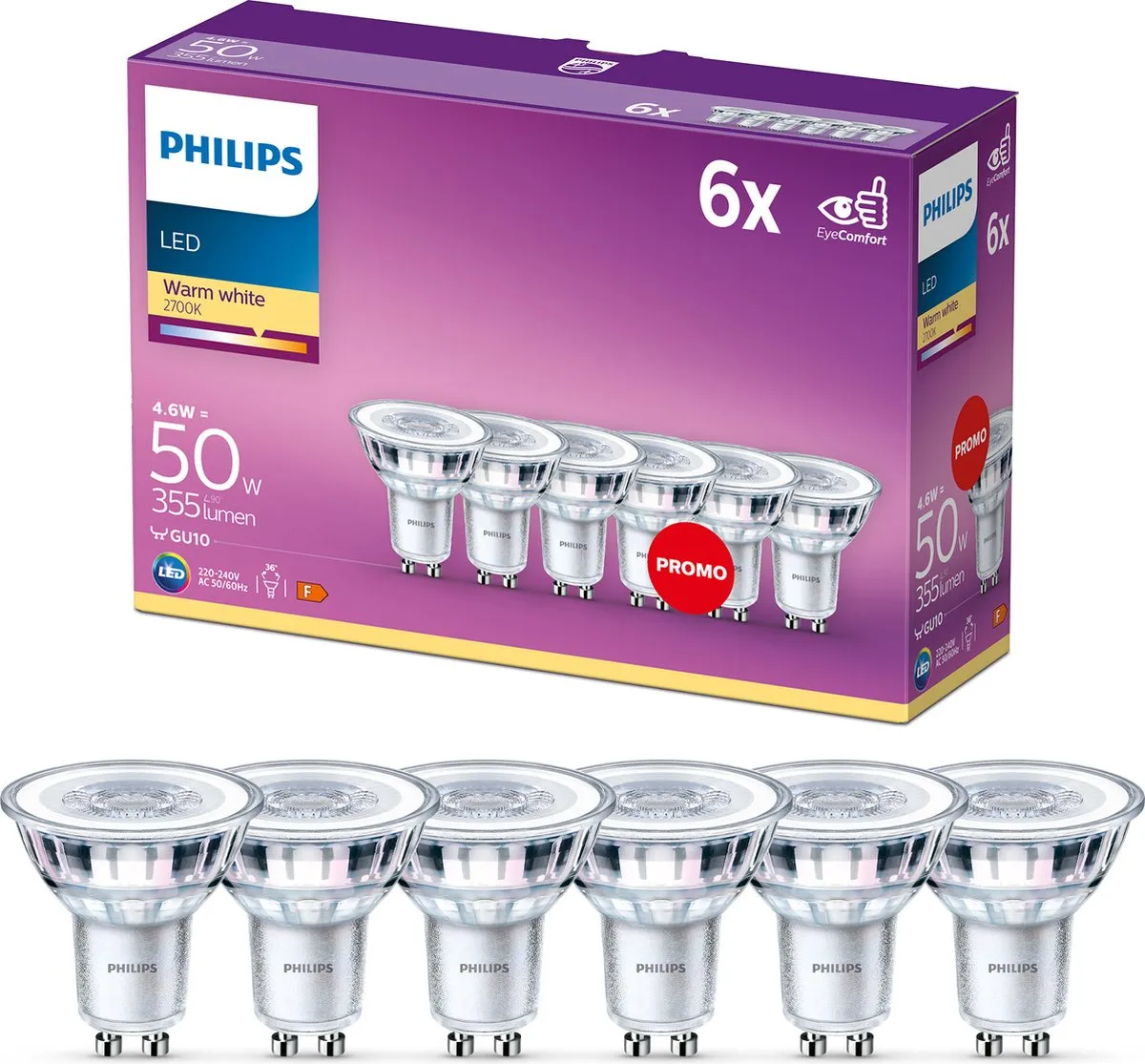 Philips LED Spot GU10 4.6W Warmwit