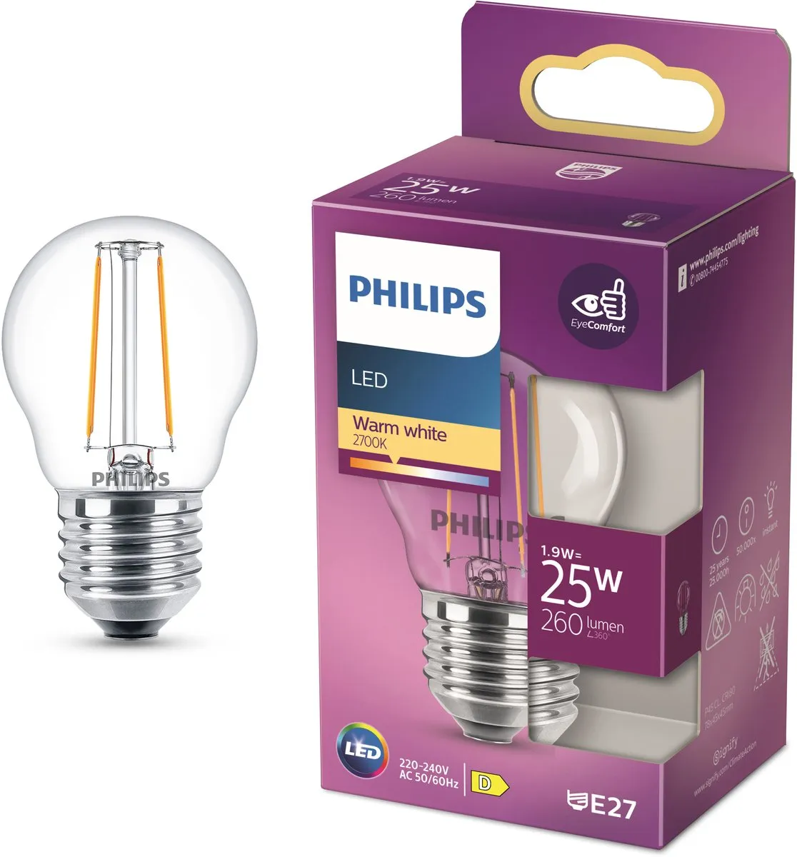Philips LED Kogellamp E27 2700K Warmwit