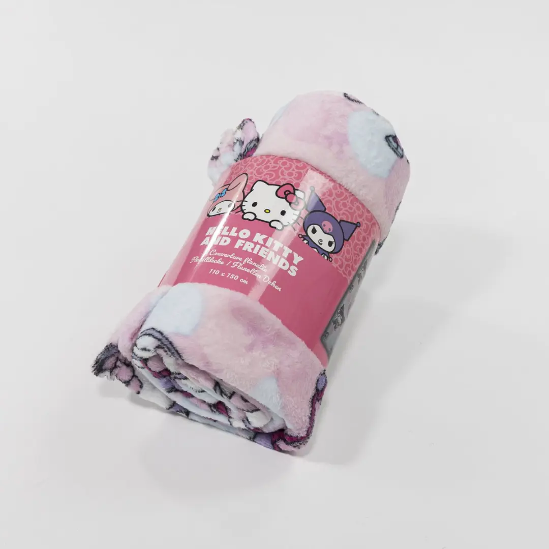 Hello Kitty Fleece Deken 110x150cm - Blauw/Zwart/Wit/Roze - afbeelding 2 van 3