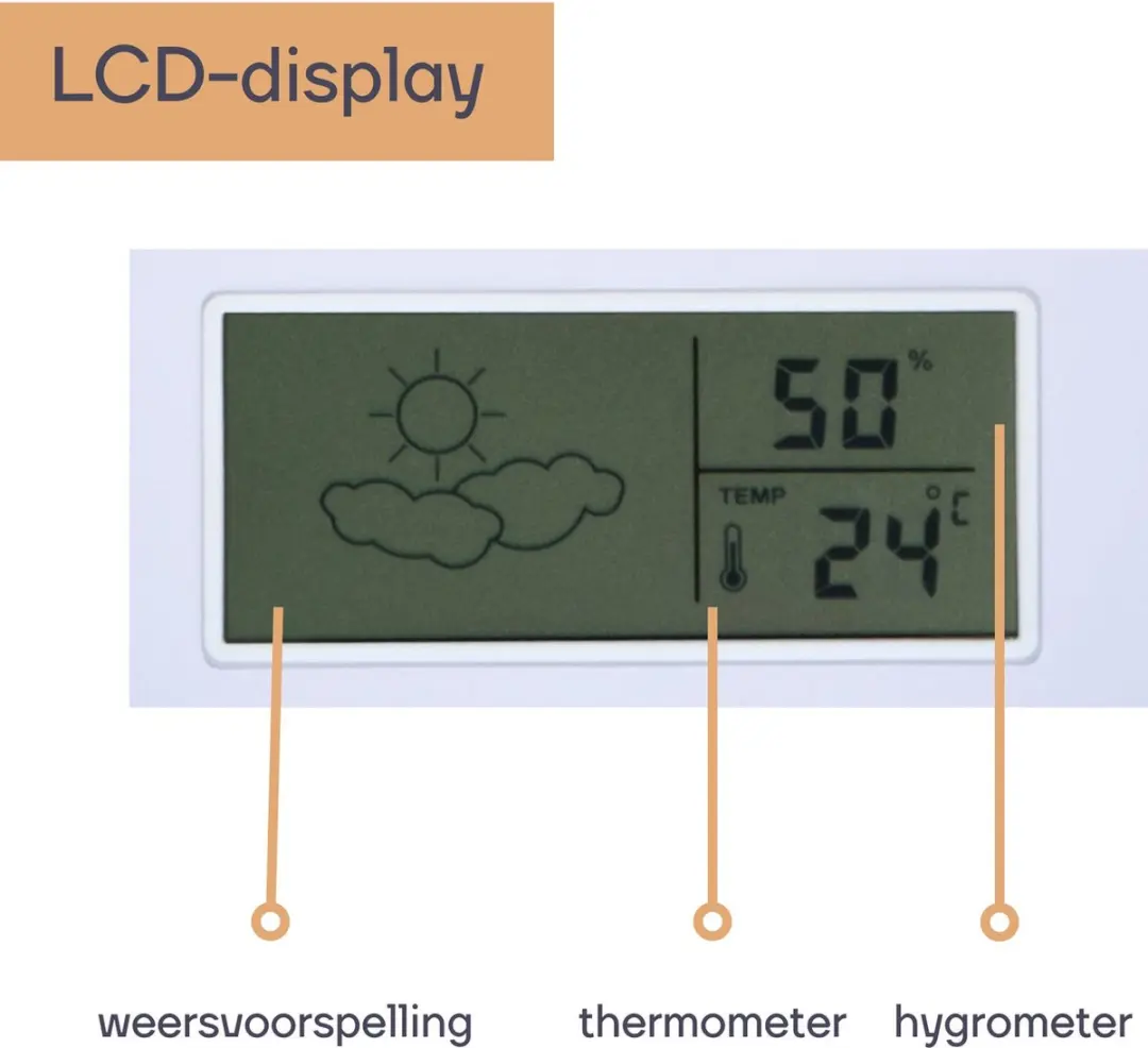 Perel Wandklok 35cm - Analoog met LCD temperatuur/luchtvochtigheid - Zilver - afbeelding 3 van 6