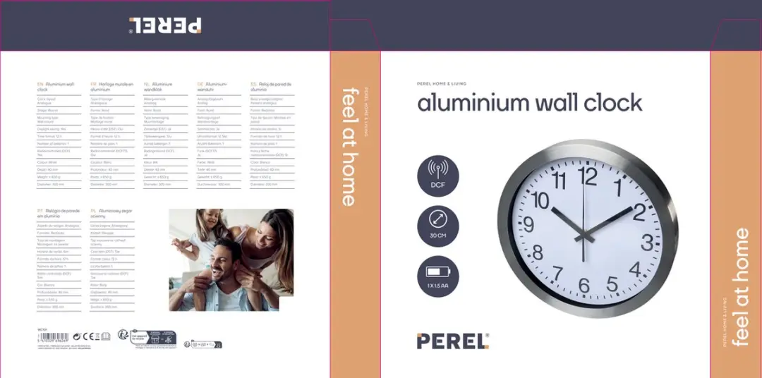 Perel Wandklok 30cm Analoog Stil DCF - Zilver - afbeelding 5 van 6