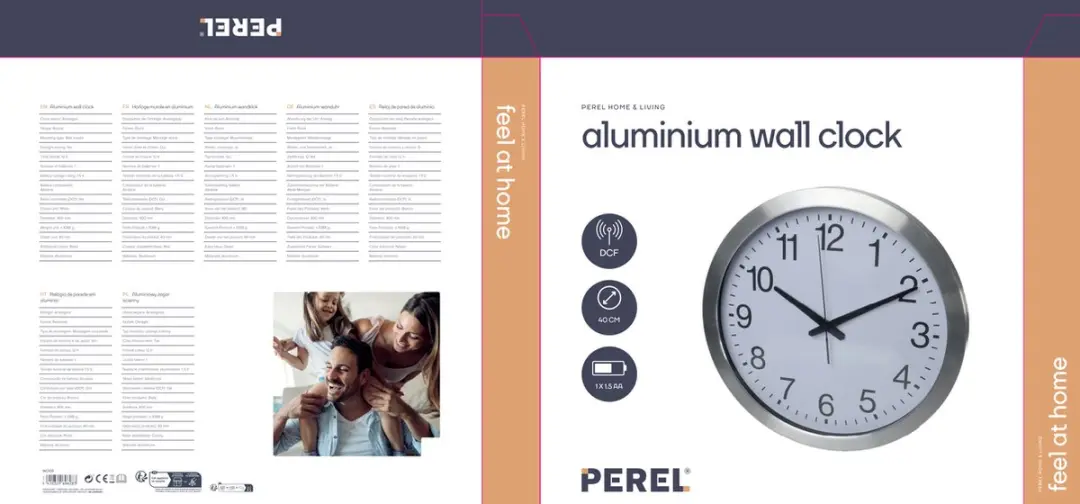 Perel Wandklok 40cm DCF - Analoog - Zilverkleurig aluminium - afbeelding 5 van 6