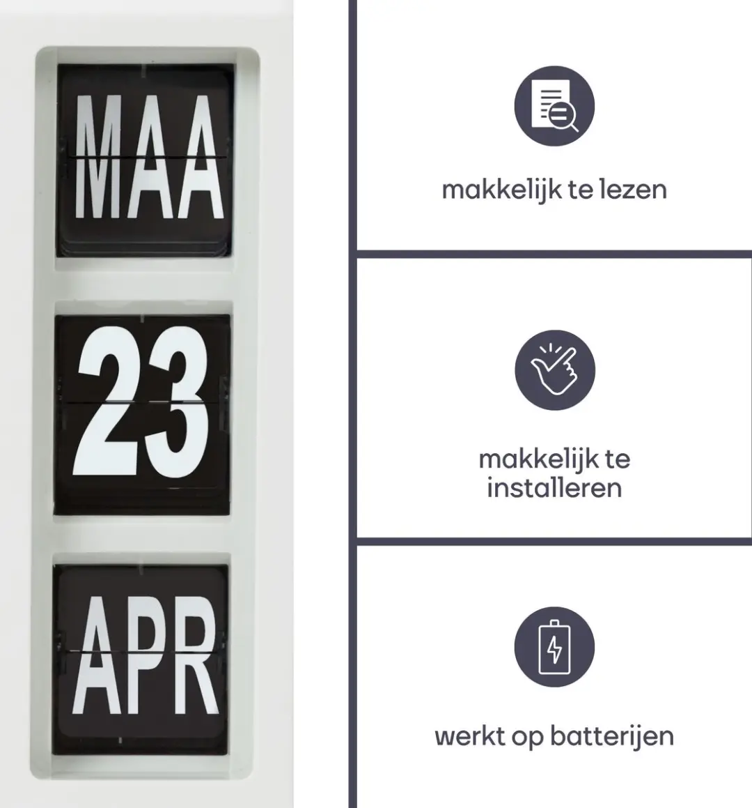 Perel Analoge Kalenderklok 31x31cm - NL Dag/Datum - Wit/Zwart - afbeelding 3 van 6