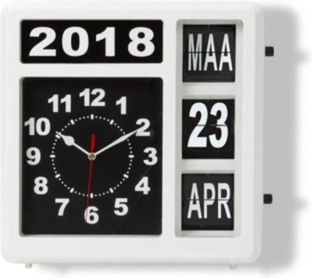 Perel Analoge Kalenderklok 31x31cm - NL Dag/Datum - Wit/Zwart - afbeelding 6 van 6