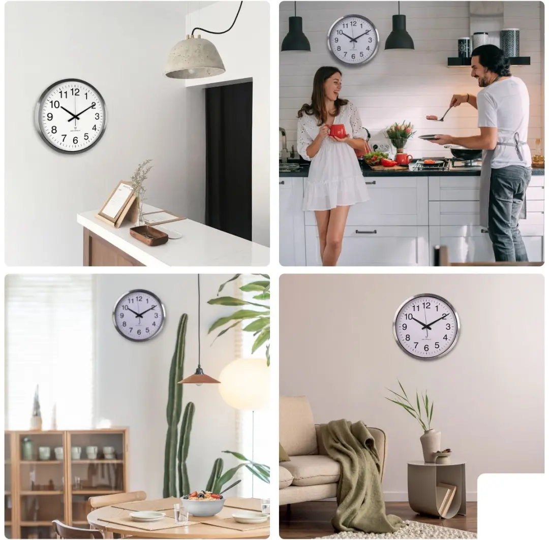 Perel Wandklok 50cm Analoog - DCF Synchronisatie - Zilver - afbeelding 4 van 6