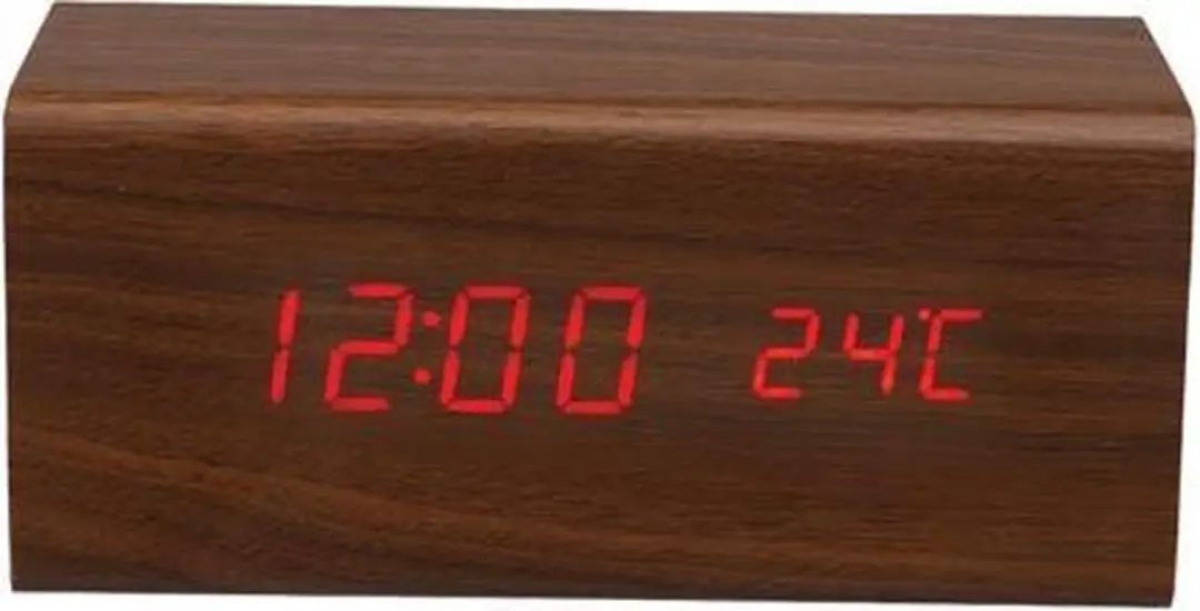 HOUTEN KLOK MET KALENDER EN TEMPERATUUR 18 x 8 x 8 cm