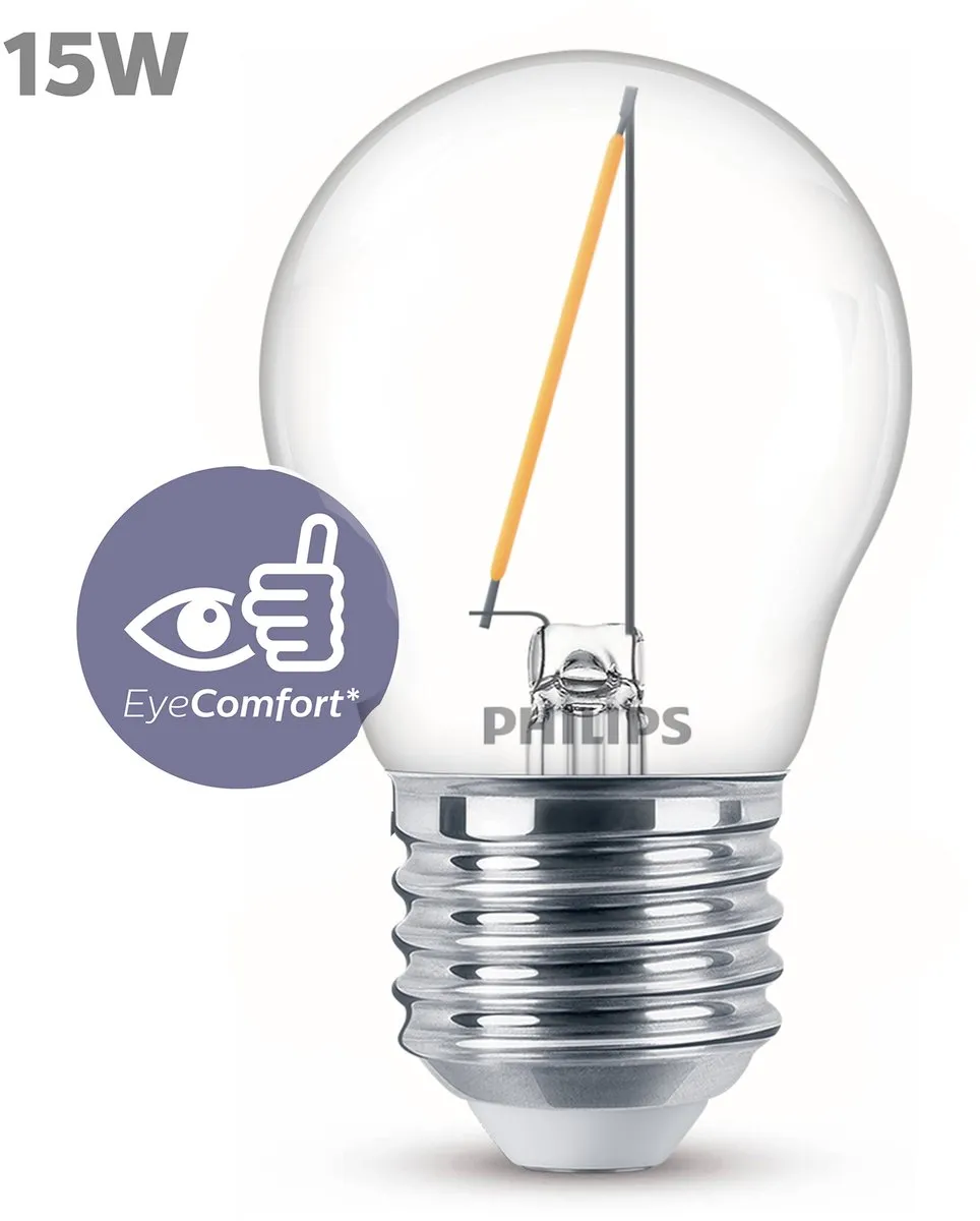 Philips LED Kogellamp E27 15W Warmwit - Helder glas - afbeelding 6 van 6