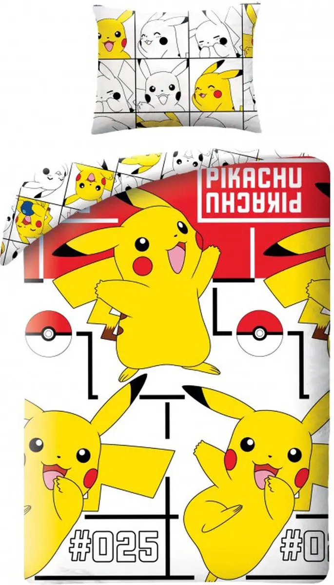 Pokémon Dekbedovertrek Pikachu 140 x 200 cm (rood/wit)