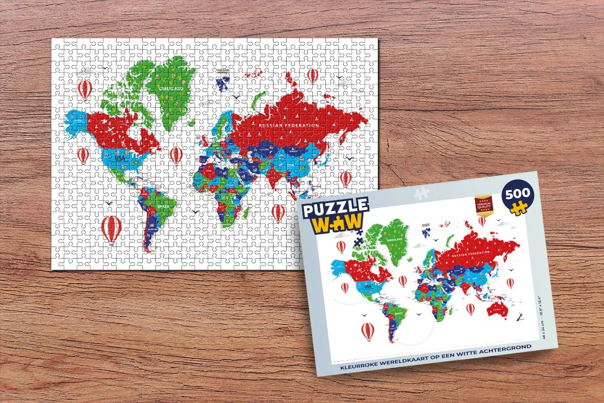 PuzzleWow Wereldkaart Luchtballon Legpuzzel 500 Stuks - Multicolor