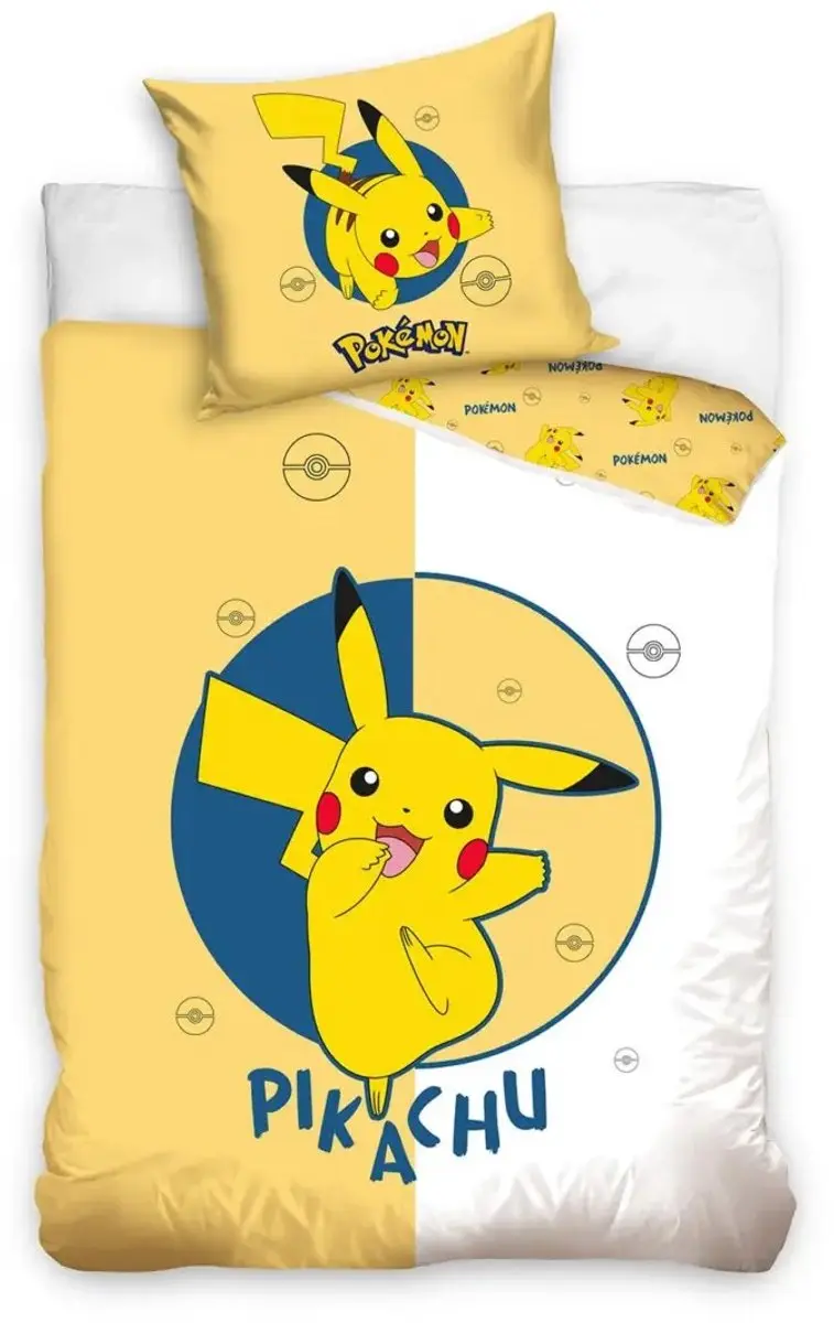 Pikachu Dekbedovertrek geel/wit