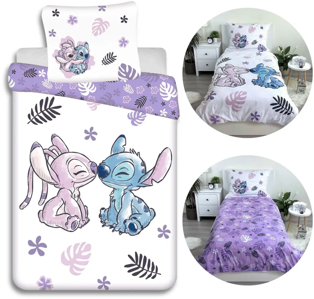 DISNEY Stitch Omkeerbaar katoenen beddengoed, Kinderdekbedovertrek met rits, 100