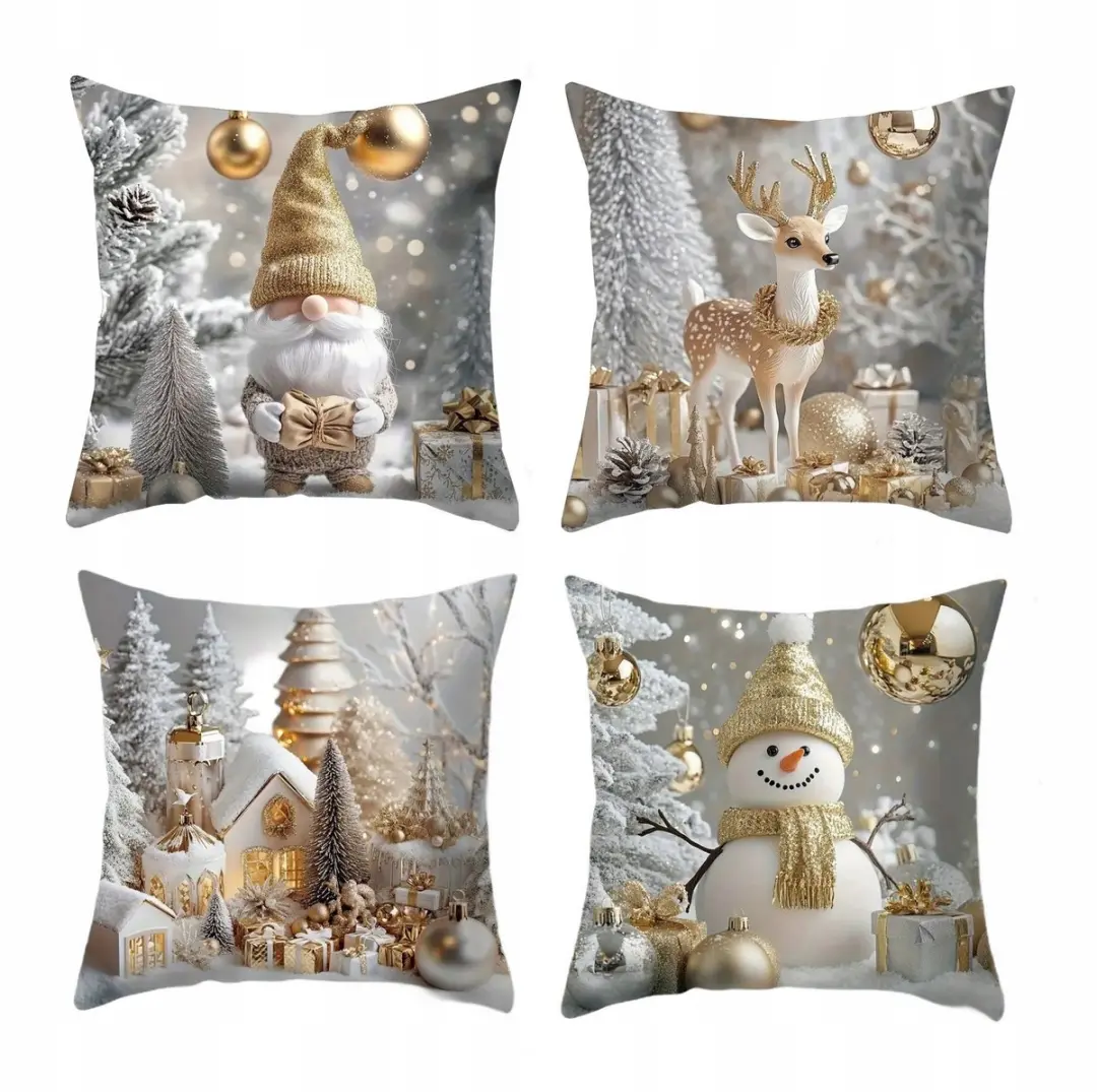 Kerst Kussenhoezen Velvet 40x40cm 3D Effect 4 Stuks