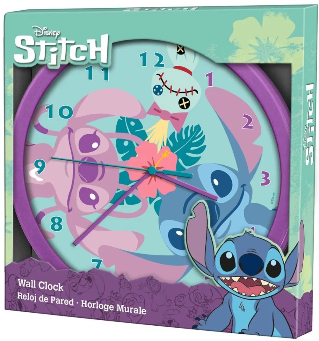 Lilo & Stitch Wandklok 24cm - Paars/ Groen - afbeelding 2 van 6