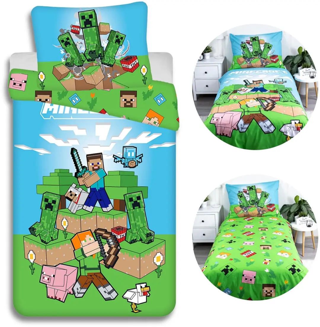 Minecraft Dekbedovertrek Outdoor Mobs- 140 x 200 cm