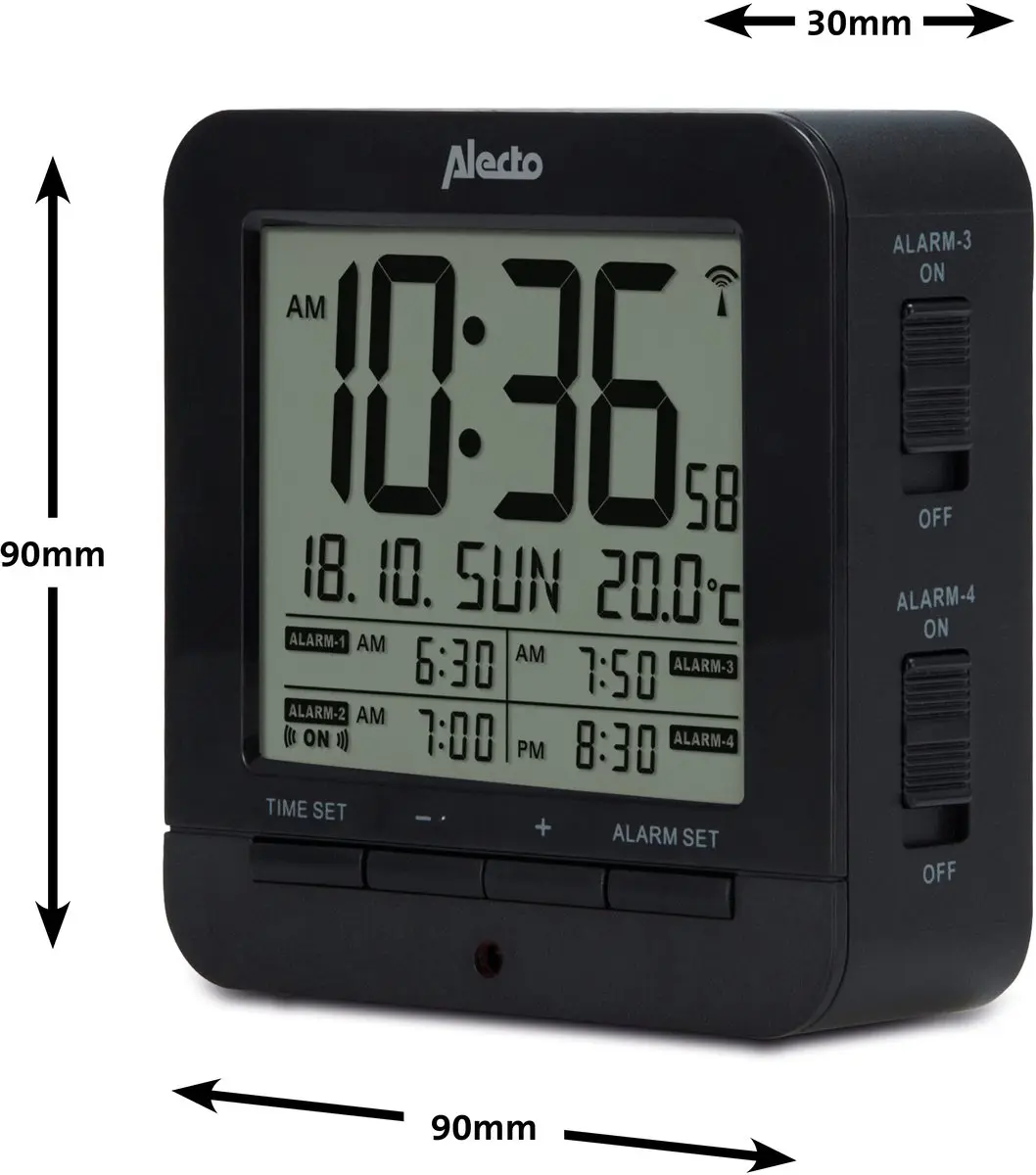 Alecto AK-20 Digitale Reiswekker Thermometer - Zwart - afbeelding 4 van 6