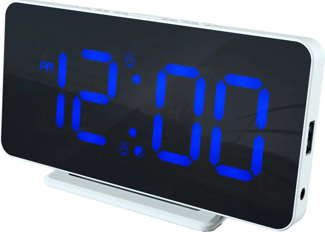 Caliber Wekker - Digitale Wekker - Slimline - Twee alarmen - Groot Dimbaar Blauw Display - USB Oplader - Wit (HCG021)