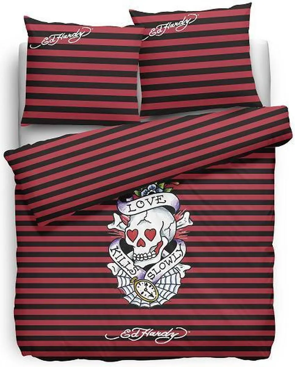 Ed Hardy Dekbedovertrek Love Kills Slowly Stripe