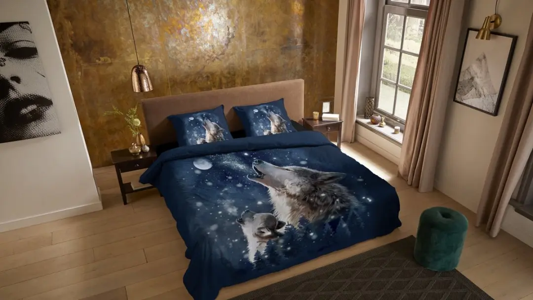 Pure dekbedovertrek wolf bij maanlicht