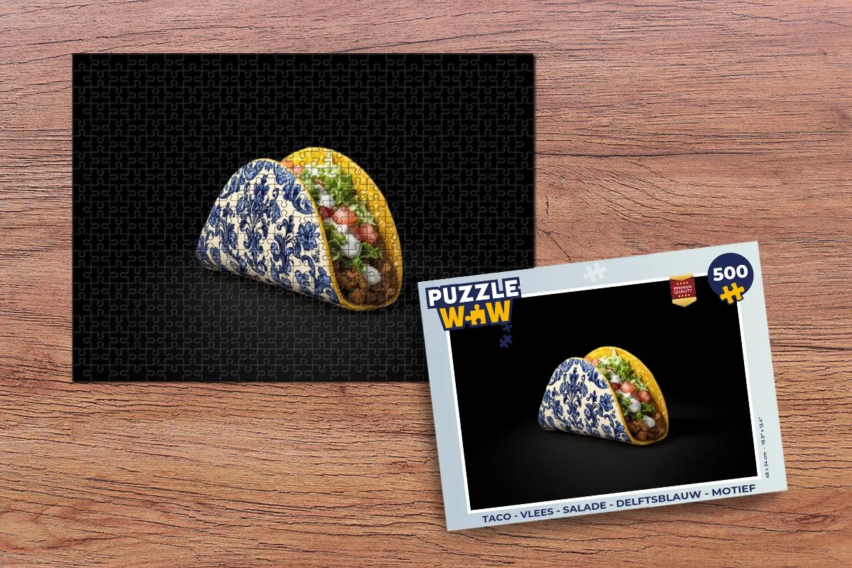 PuzzleWow Taco Legpuzzel 500 Stuks - Delftsblauw Motief