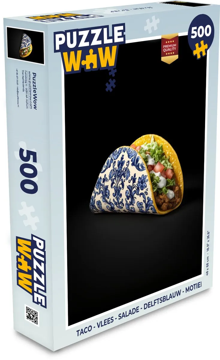 PuzzleWow Taco Legpuzzel 500 Stuks - Delftsblauw Motief