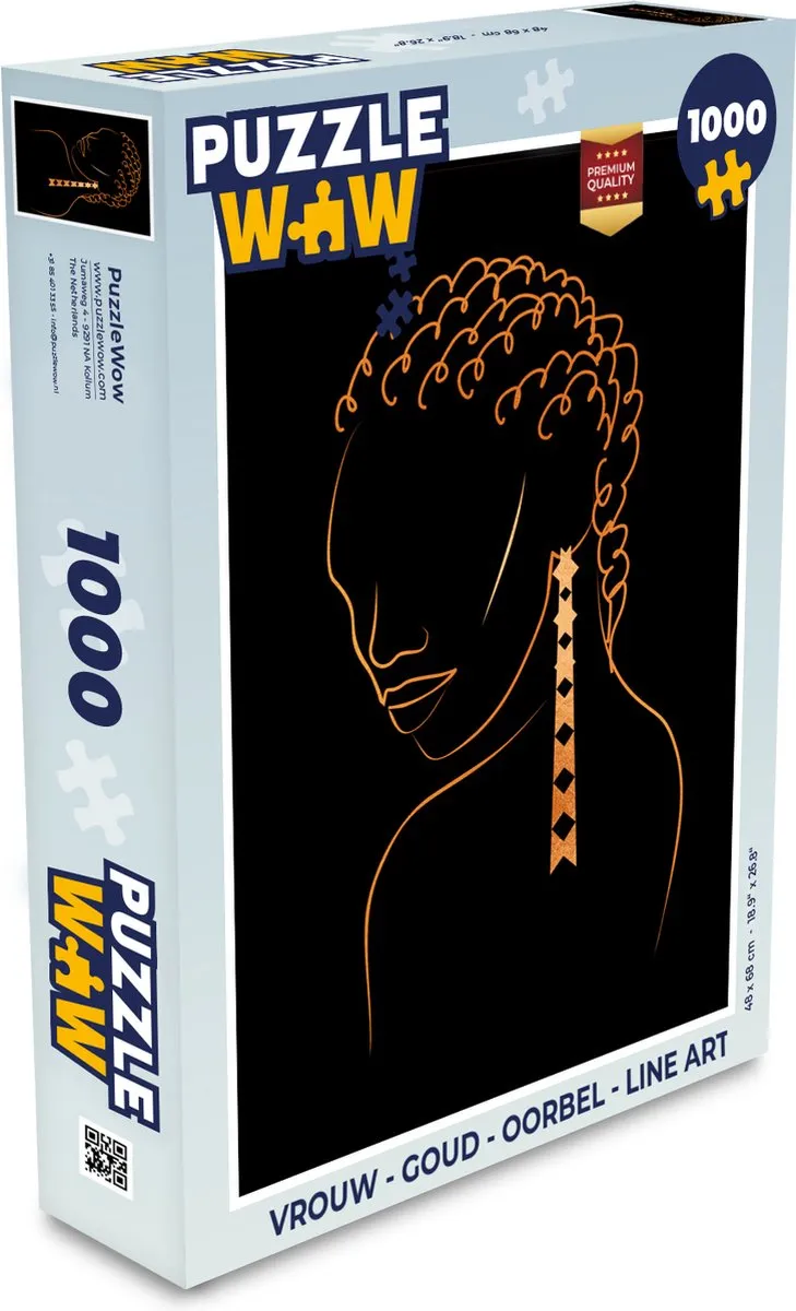 PuzzleWow Vrouw Goud Oorbel Legpuzzel 1000 Stuks