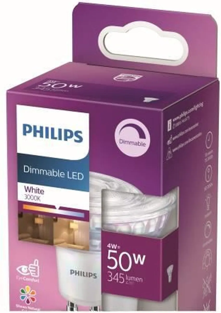 Philips LED GU10 4W 3000K Wit - Helder glas