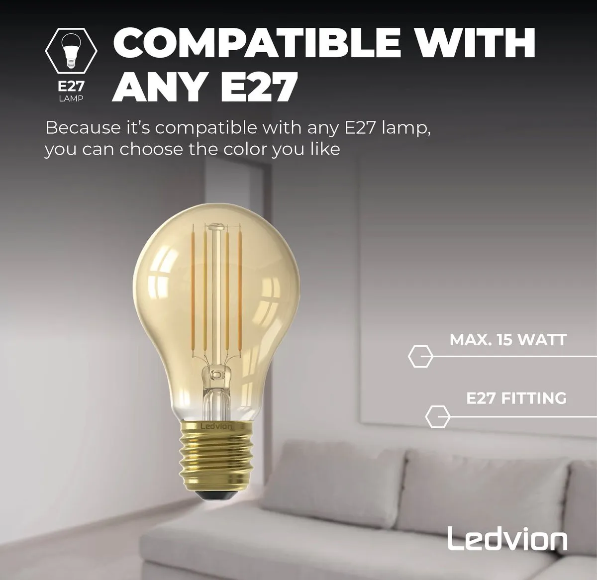 Ledvion Industriele LED Wandlamp 7.5W 2100K - Zwart