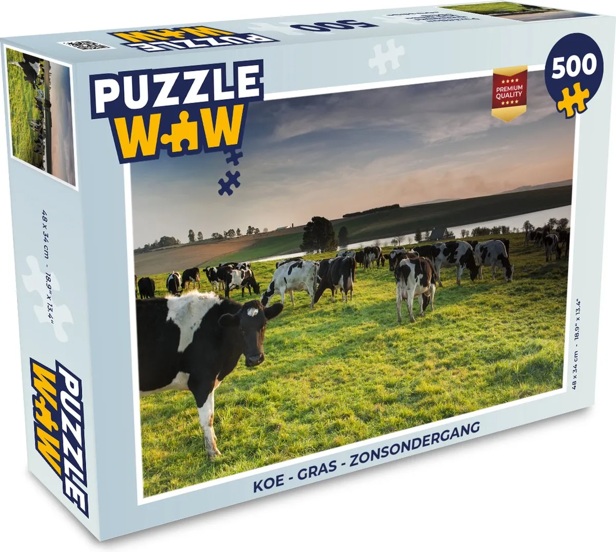 PuzzleWow Koe Gras Zonsondergang Legpuzzel 500 Stuks - Multicolor