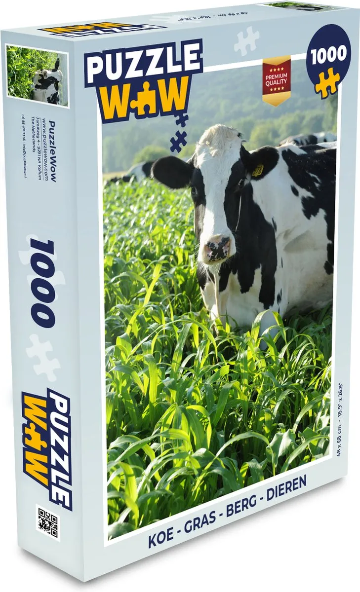 PuzzleWow Legpuzzel Koe Gras Berg Dieren 1000 Stuks