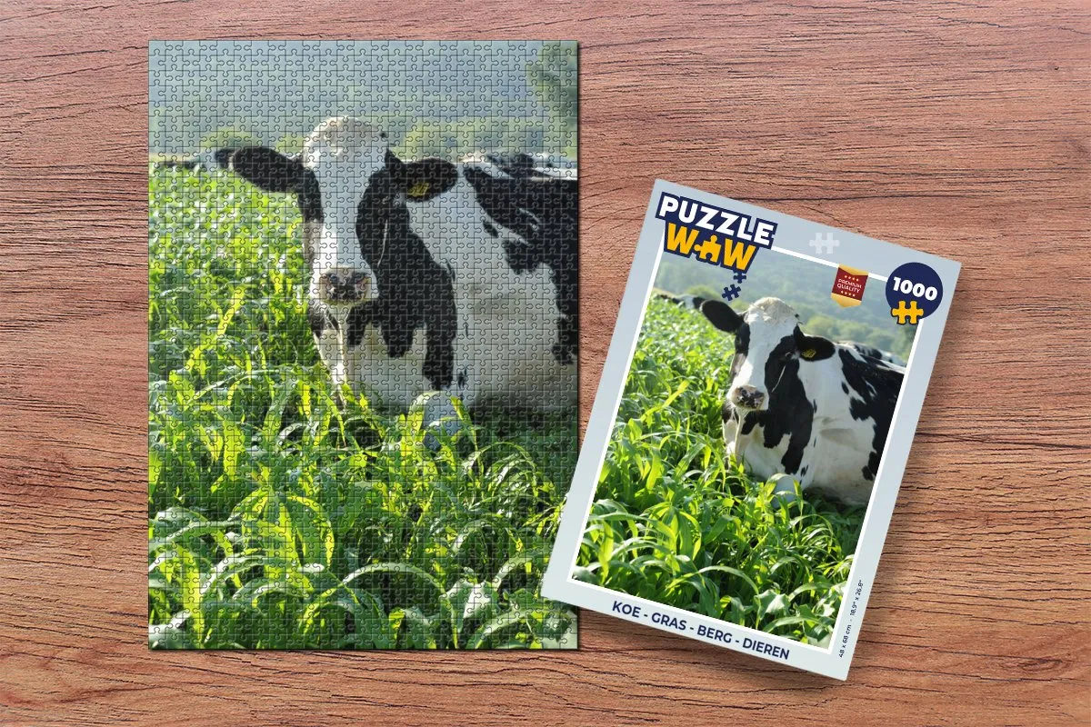 PuzzleWow Legpuzzel Koe Gras Berg Dieren 1000 Stuks - Multicolor