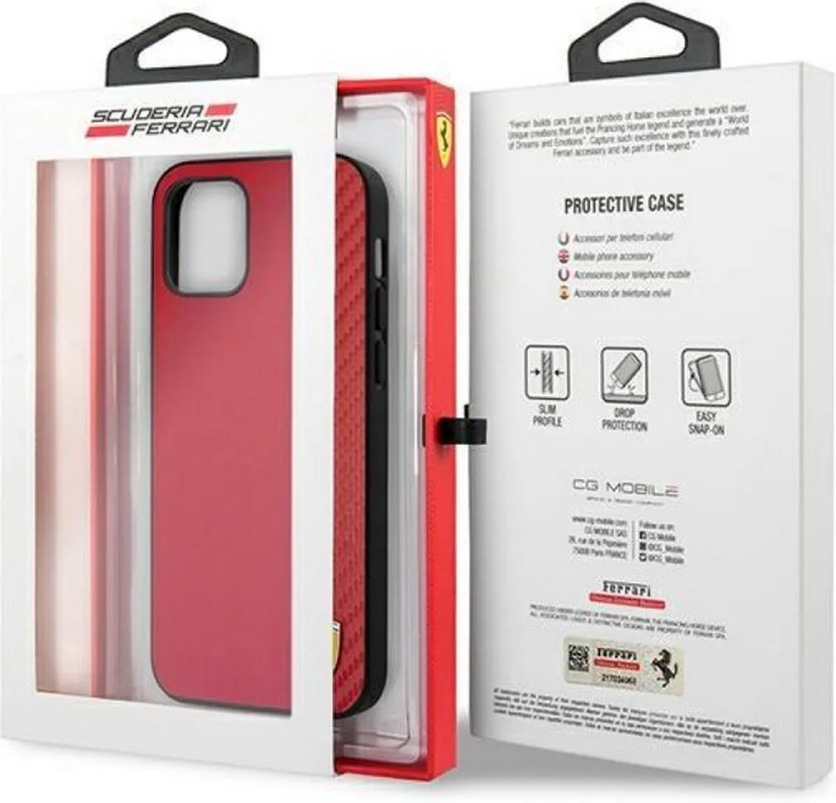 Ferrari Smooth Carbon Hoesje iPhone 12 Pro Max - Rood