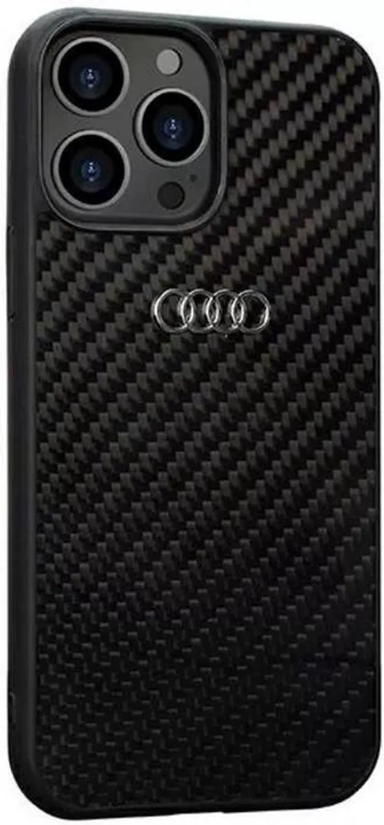 Audi Carbon Fiber Back Case voor iPhone 14 Pro - Zwart