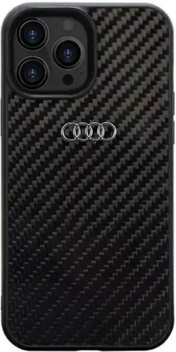 Audi Carbon Fiber Back Case voor iPhone 14 Pro - Zwart