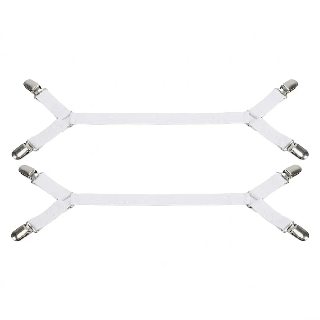 Witte verstelbare beddengoedbanden matrashoes clips met metalen grippers