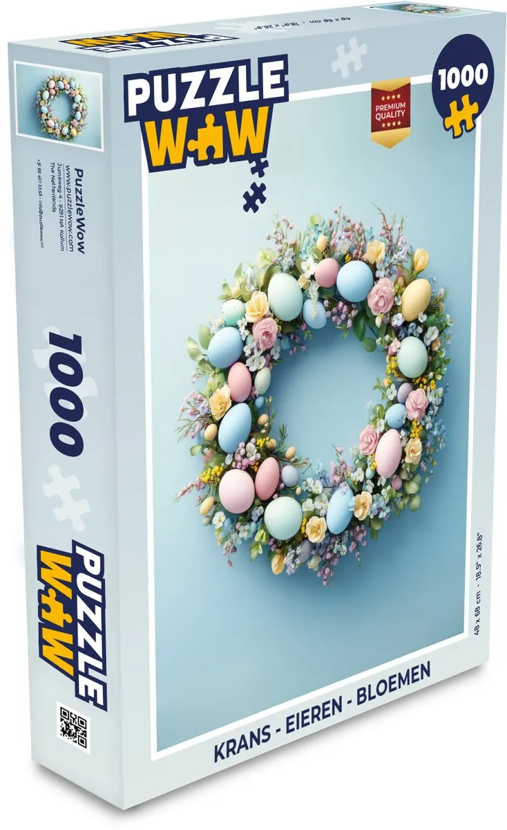 PuzzleWow Paaskrans Legpuzzel 1000 Stuks - Blauw