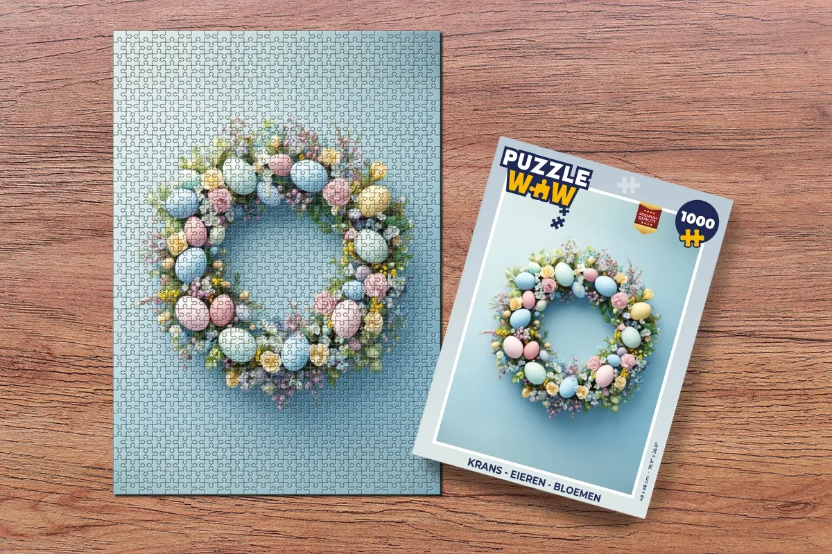 PuzzleWow Paaskrans Legpuzzel 1000 Stuks - Blauw