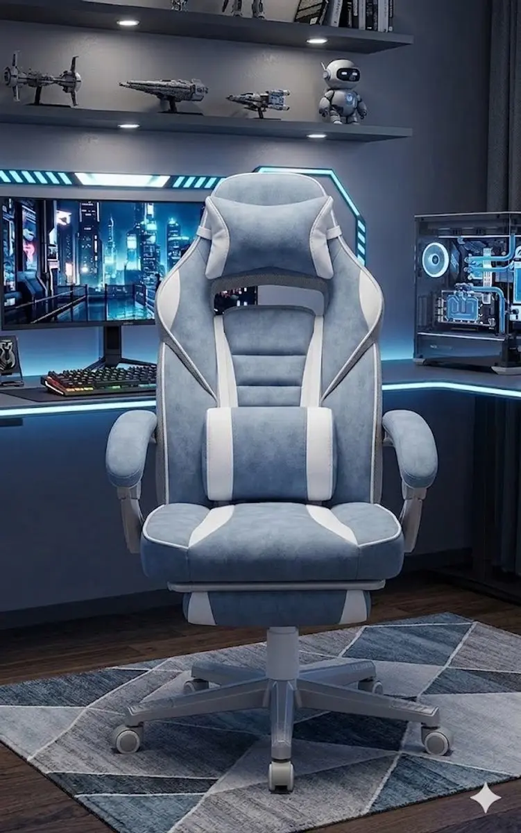Gamestoel Ergonomische Bureaustoel met Uitschuifbare Voetsteun, Verstelbare Rugl